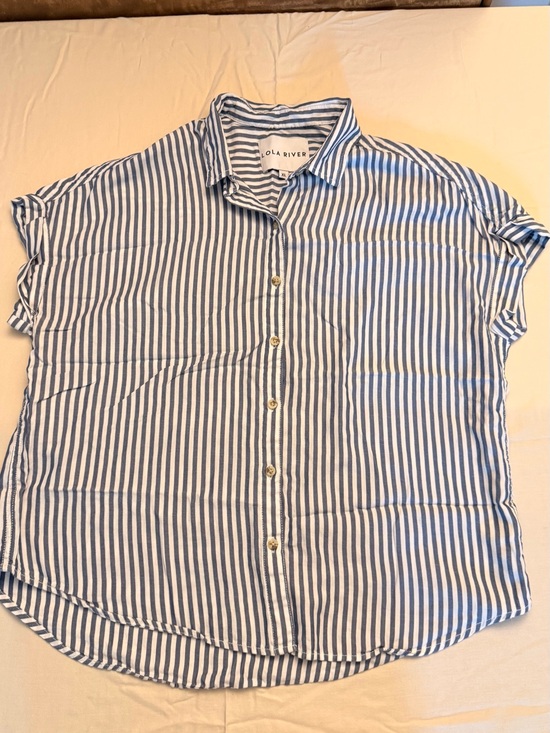 Lola River Tops - Lola River Womens Blue White Striped Tencel Short Sleeve Button down Shirt XL